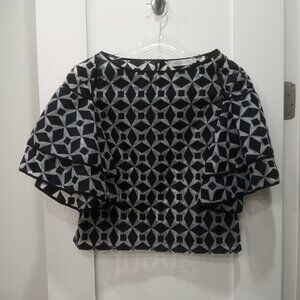 Anne Fontaine Women's Geometric Print Top Black/Clear Size 36